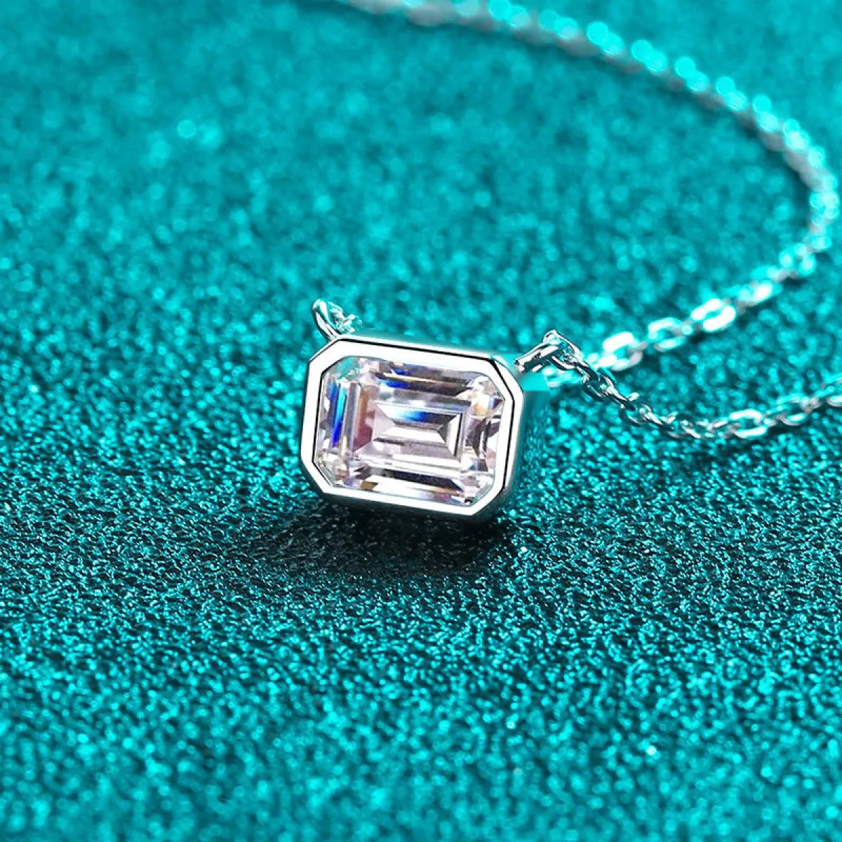 Introducing the Sterling Silver Square Cylinder Necklace - Sparkling Moissanite Jewelry Jewelry Bubble