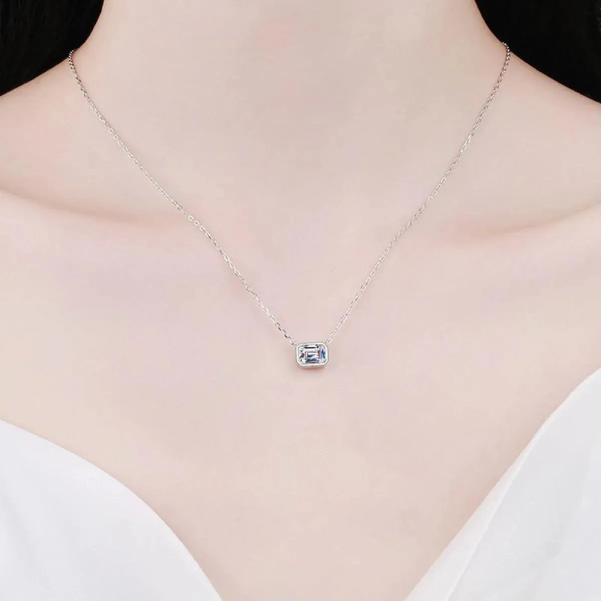 Introducing the Sterling Silver Square Cylinder Necklace - Sparkling Moissanite Jewelry