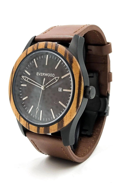 Inverness Zebrawood Brown Leather Men's Watch Jewelry Bubble