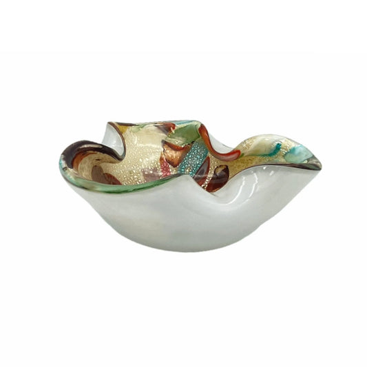Italian Art Glass Bowl Vintage Murano White Tutti-frutti Colors Jewelry Bubble