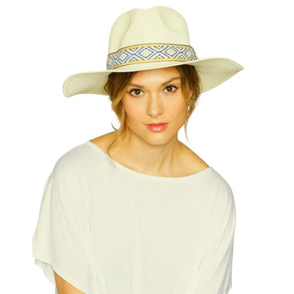 Ivory Womens Panama Straw Hat with Woven Detail Jewelry Bubble