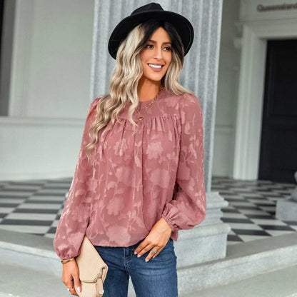 Jacquard Long Sleeve Chiffon Blouse Jewelry Bubble