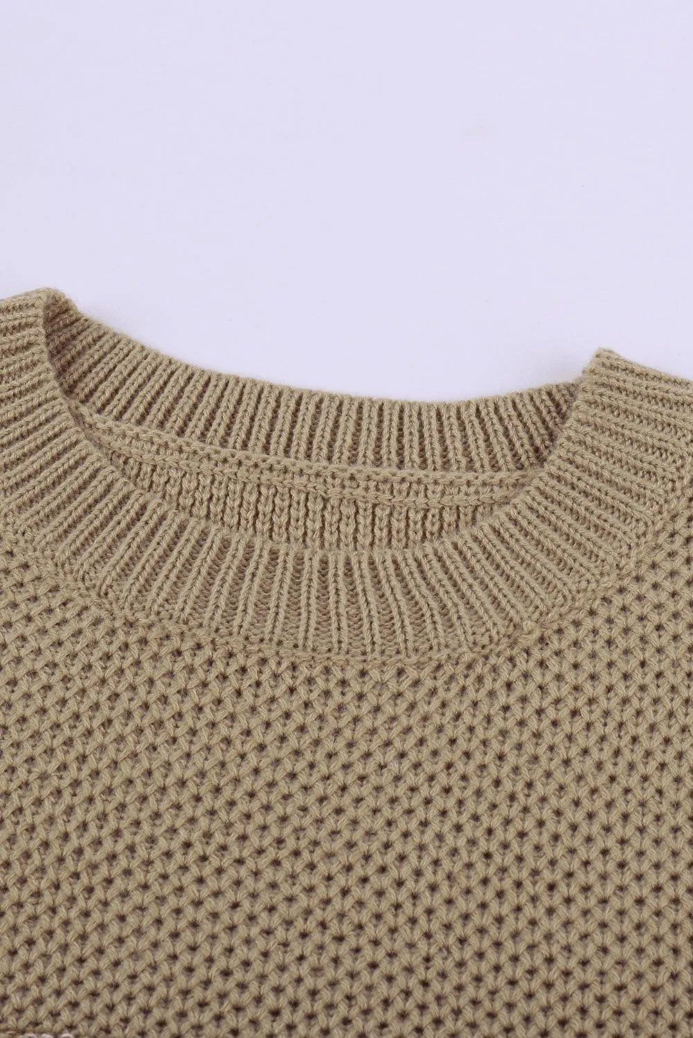 Khaki Color Block Netted Texture Pullover Sweater Jewelry Bubble