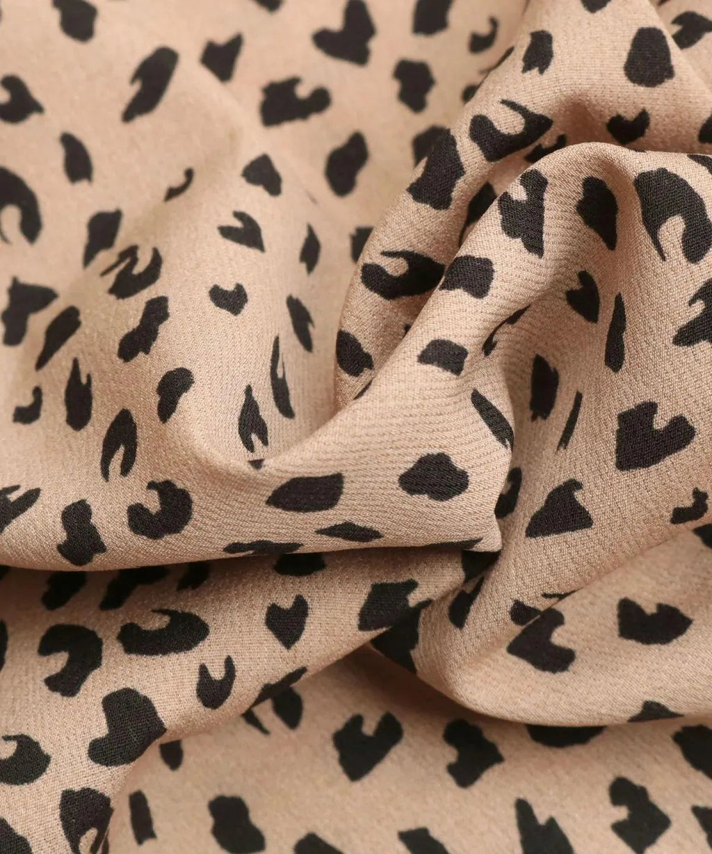Khaki V-Neck Lantern Sleeve Leopard Blouse