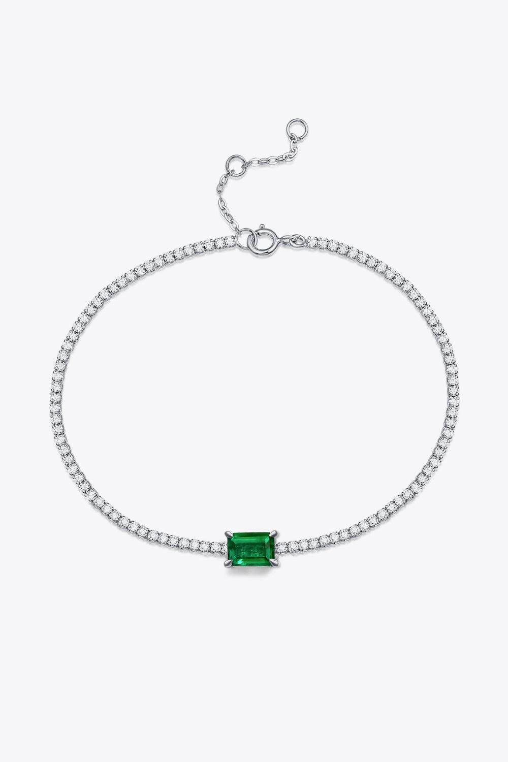 Lab-Grown Emerald Tennis Bracelet with Platinum-Plated Sterling Silver Jewelry Bubble