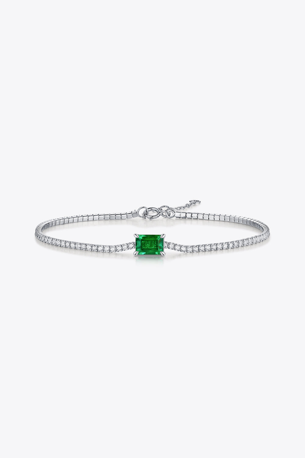 Lab-Grown Emerald Tennis Bracelet with Platinum-Plated Sterling Silver Jewelry Bubble