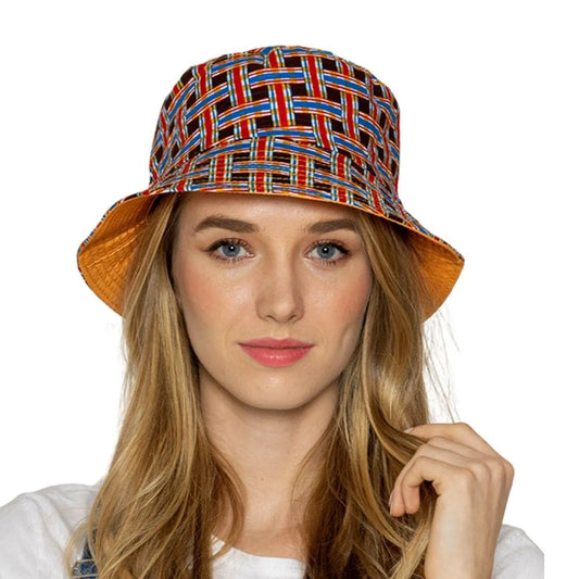 Ladies Bucket Hat Lattice Print Brown/Multicolor Jewelry Bubble