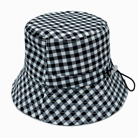 Ladies Drawstring Bucket Hat Black and White Print Jewelry Bubble