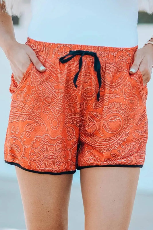 Ladies, Elevate Your Style with Retro Print Drawstring Shorts Jewelry Bubble