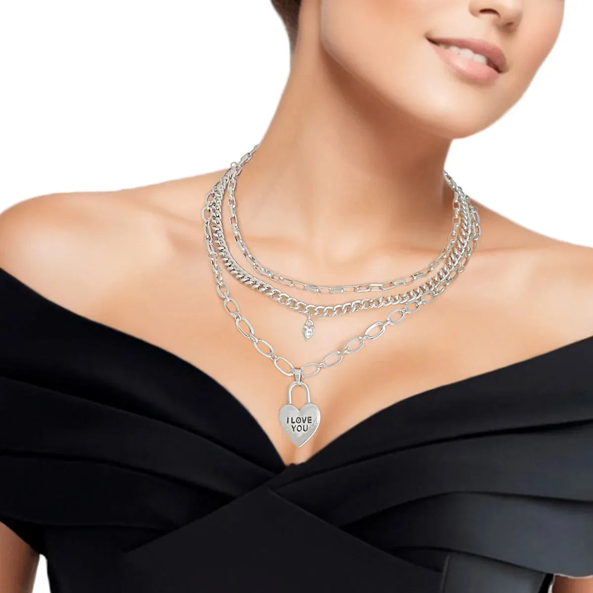 Ladies Find Your Perfect Match with "I Love You" Silver Tone Necklace Set Jewelry Bubble