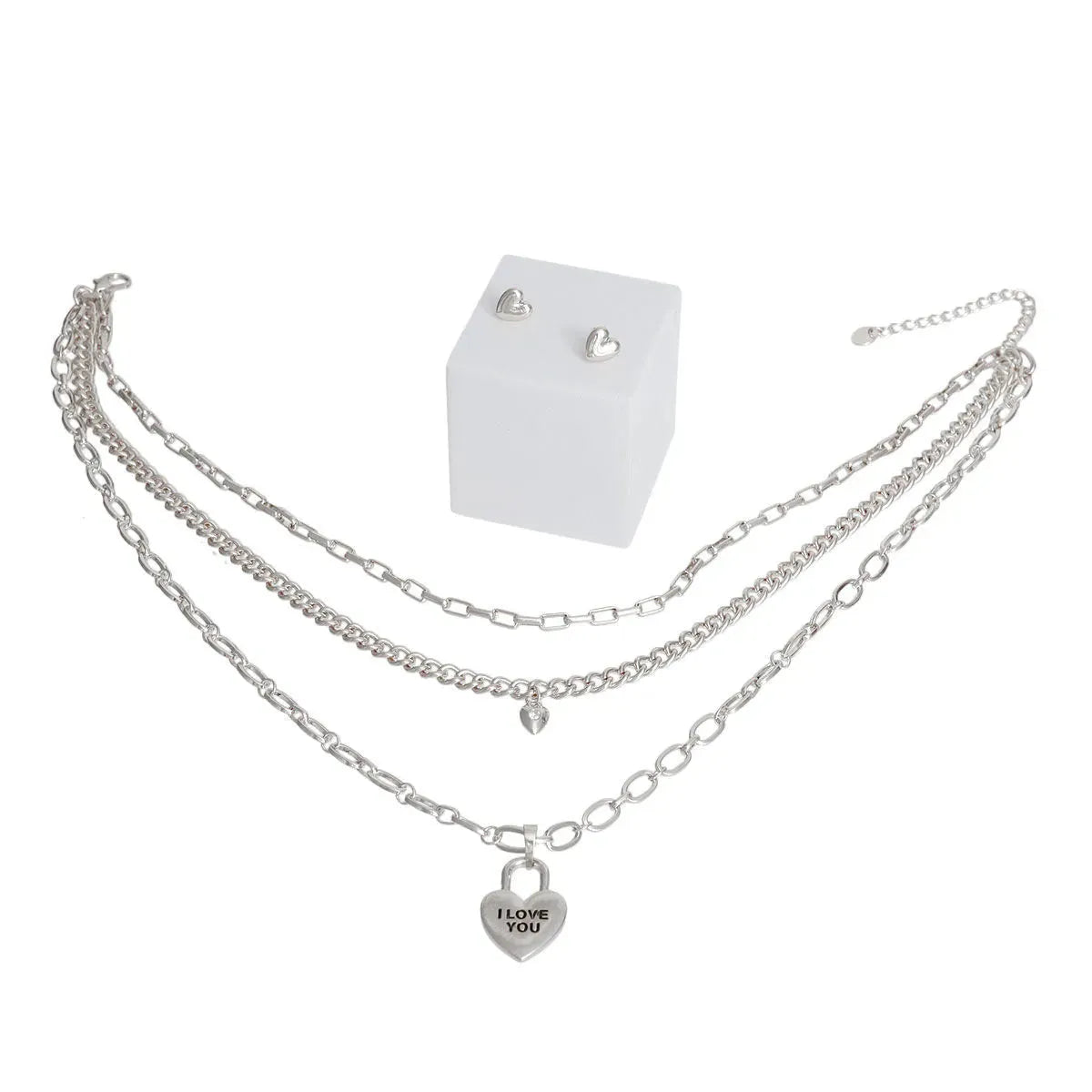 Ladies Find Your Perfect Match with "I Love You" Silver Tone Necklace Set Jewelry Bubble