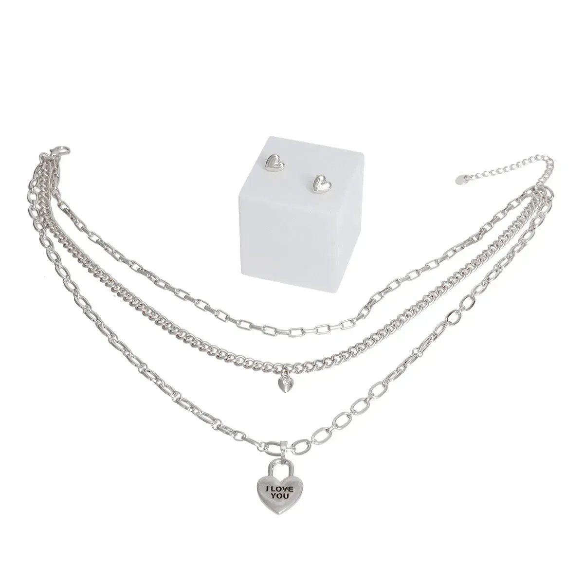 Ladies Find Your Perfect Match with "I Love You" Silver Tone Necklace Set