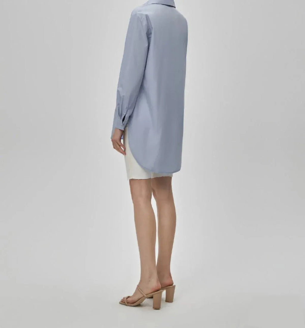 Ladies High Low Collar Shirt Blue