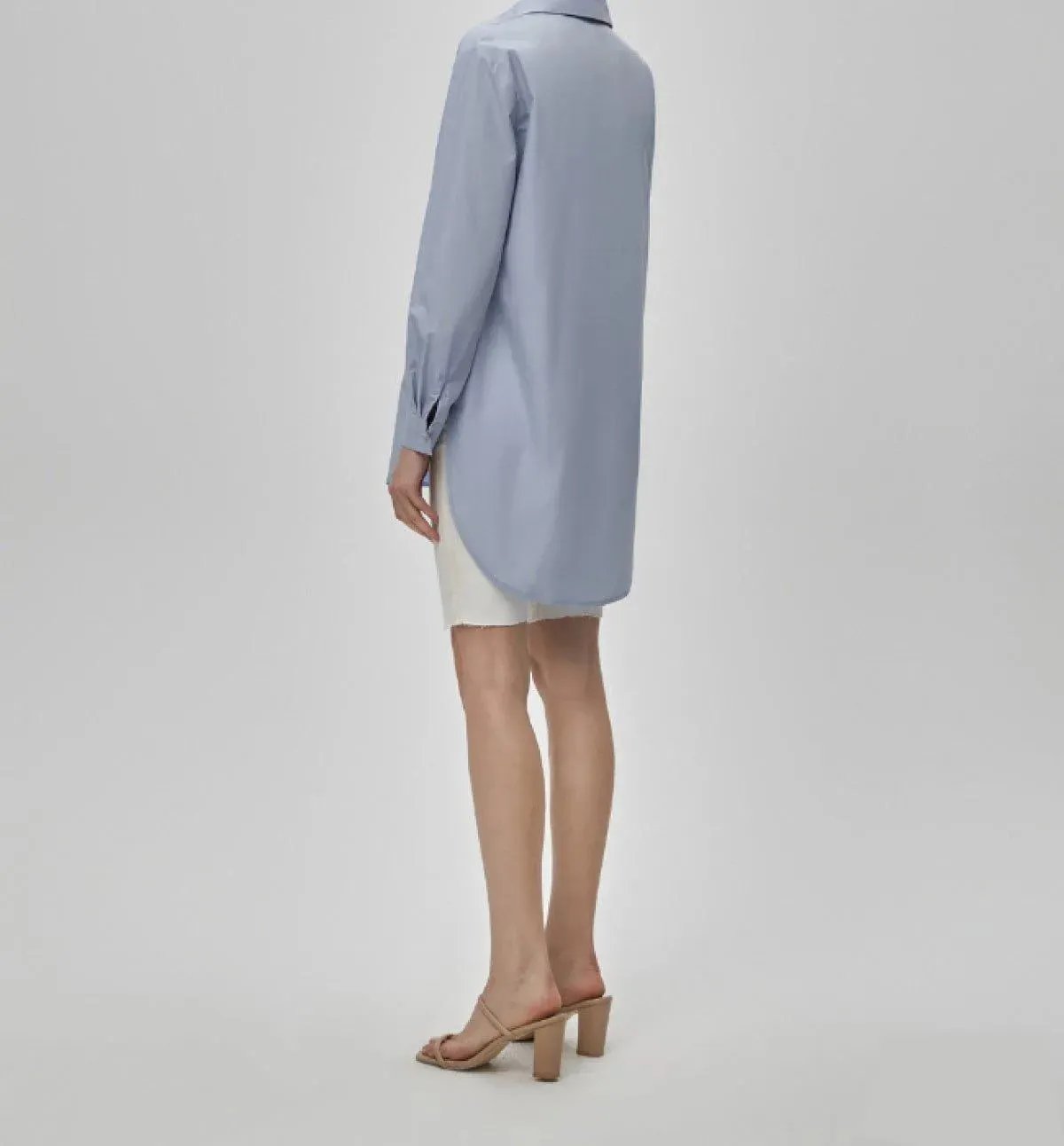 Ladies High Low Collar Shirt Blue