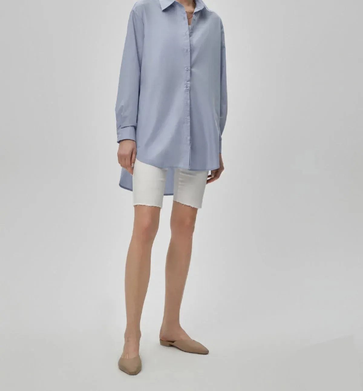 Ladies High Low Collar Shirt Blue