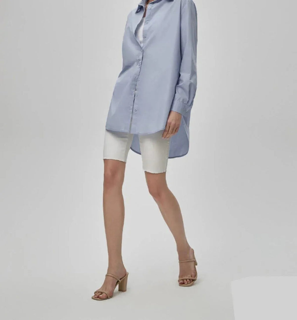 Ladies High Low Collar Shirt Blue