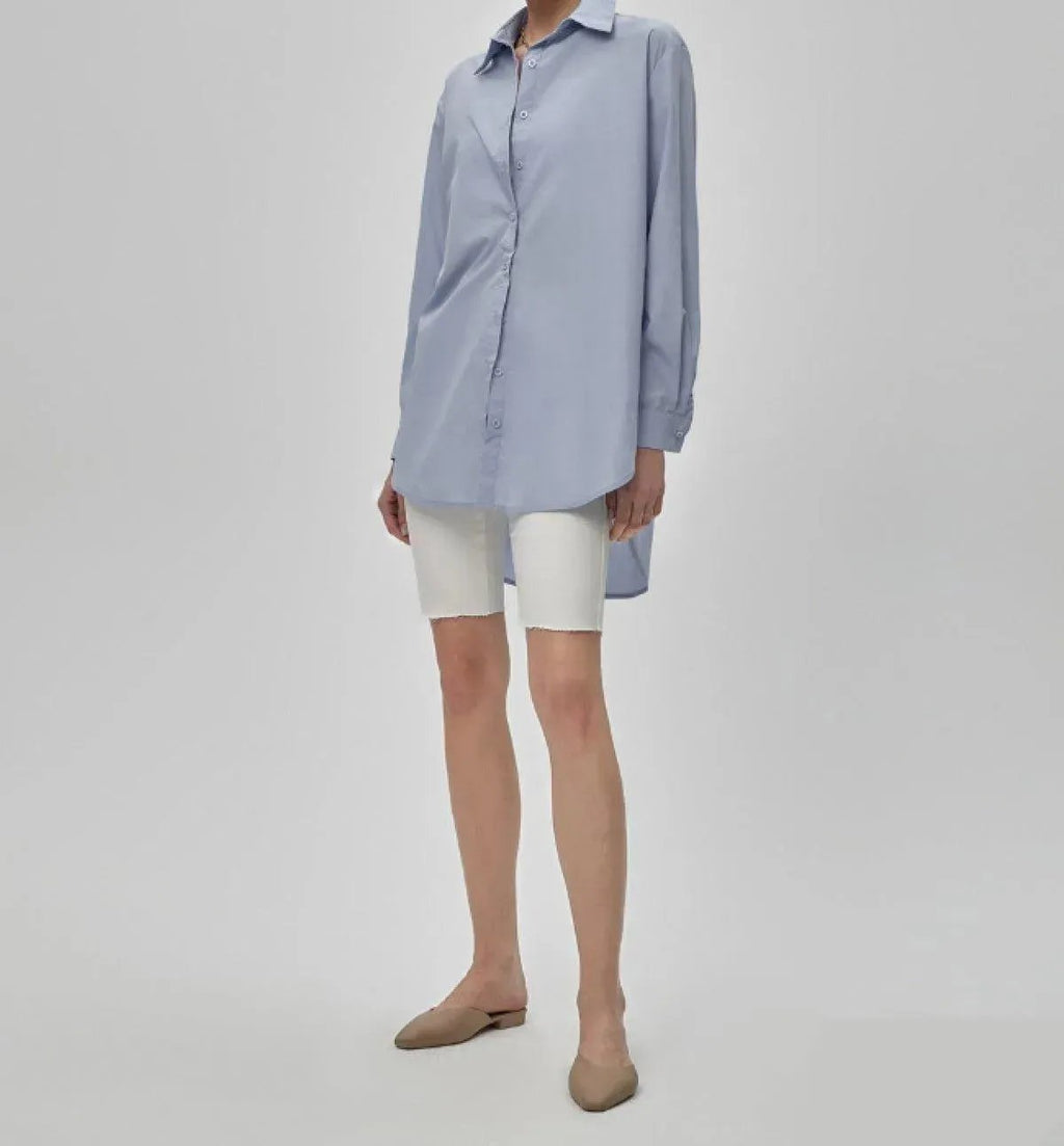 Ladies High Low Collar Shirt Blue