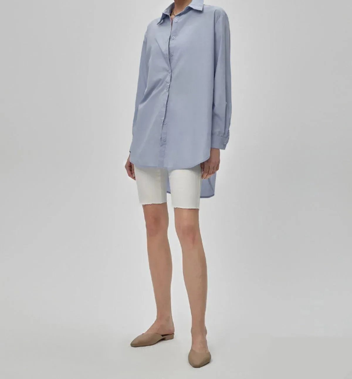 Ladies High Low Collar Shirt Blue