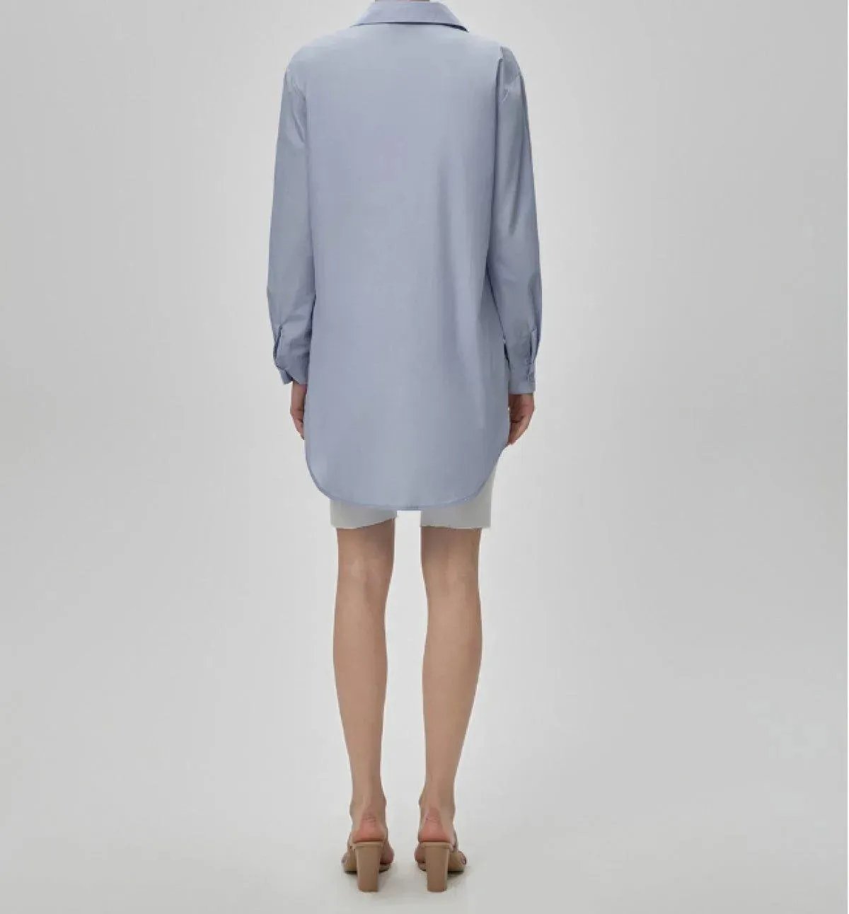 Ladies High Low Collar Shirt Blue