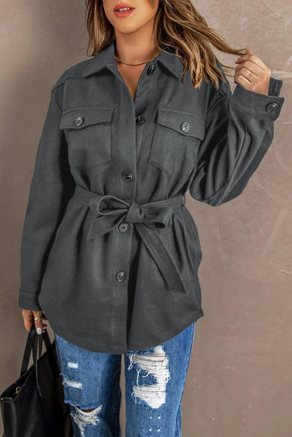 Lapel Button-Down Coat With Chest Pockets Jewelry Bubble