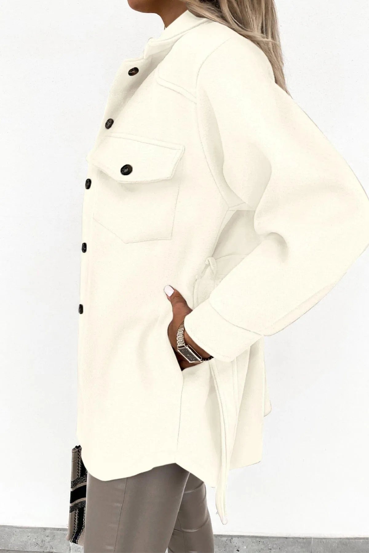 Lapel Button-Down Coat With Chest Pockets Jewelry Bubble