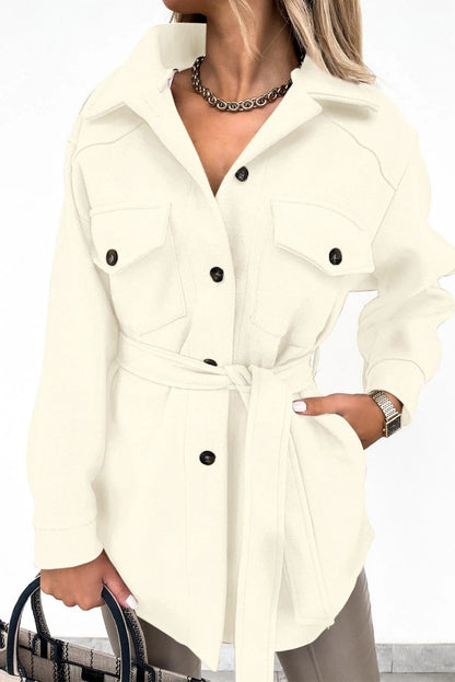 Lapel Button-Down Coat With Chest Pockets Jewelry Bubble