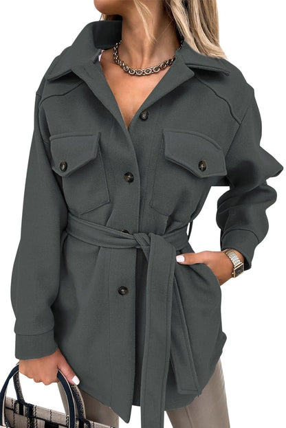 Lapel Button-Down Coat With Chest Pockets Jewelry Bubble