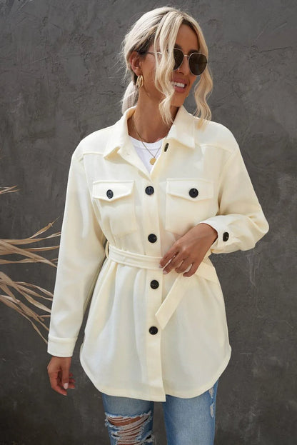 Lapel Button-Down Coat With Chest Pockets Jewelry Bubble