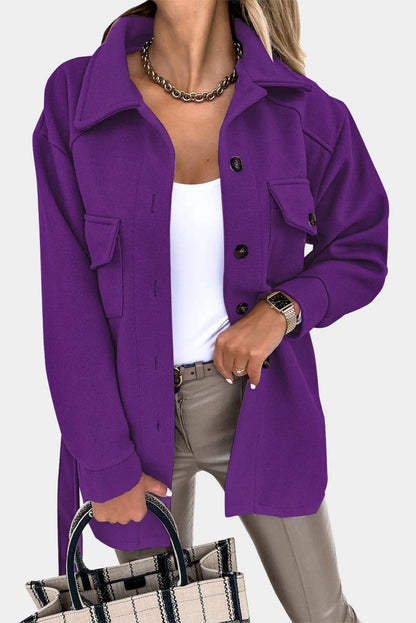 Lapel Button-Down Coat With Chest Pockets Jewelry Bubble