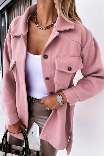 Lapel Button-Down Coat With Chest Pockets Jewelry Bubble