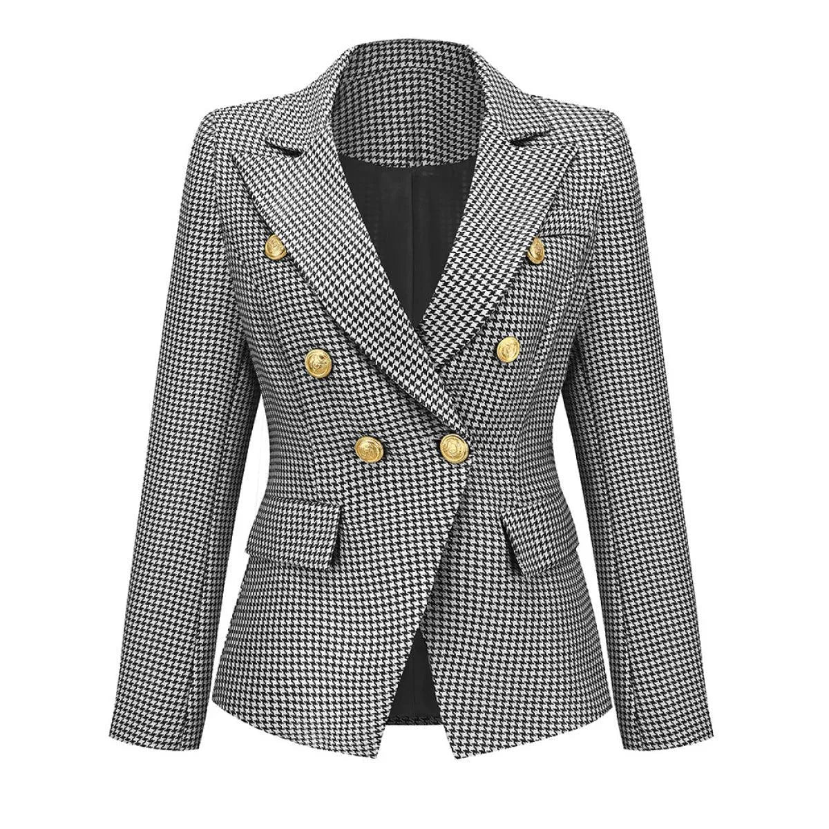 Lapel Houndstooth Blazer Jewelry Bubble