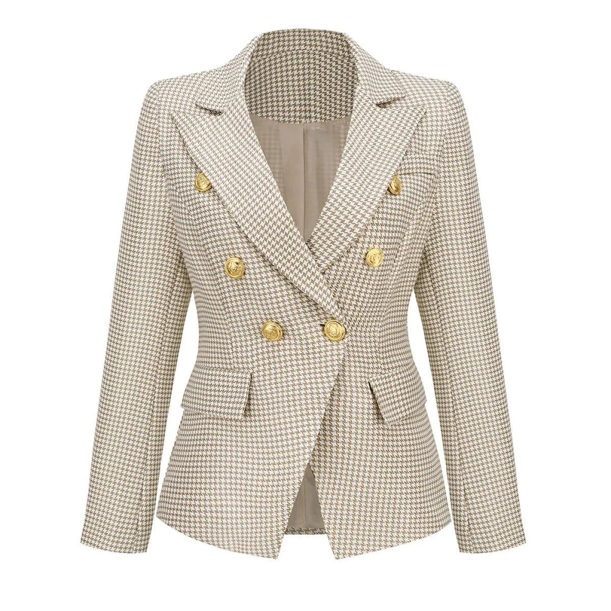 Lapel Houndstooth Blazer Jewelry Bubble