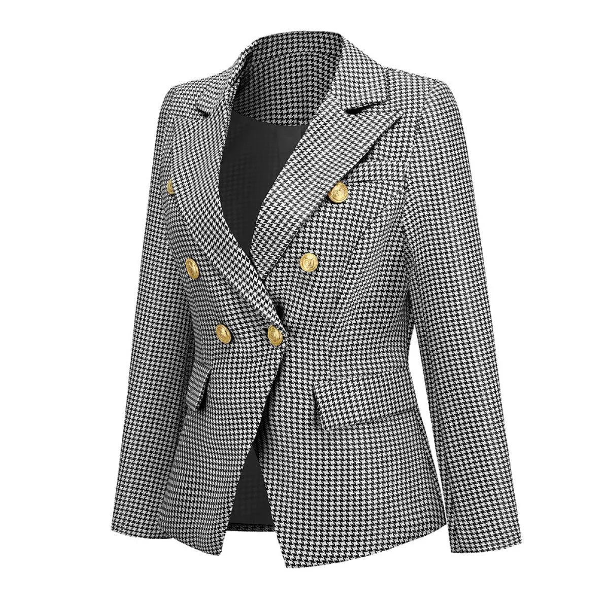 Lapel Houndstooth Blazer Jewelry Bubble