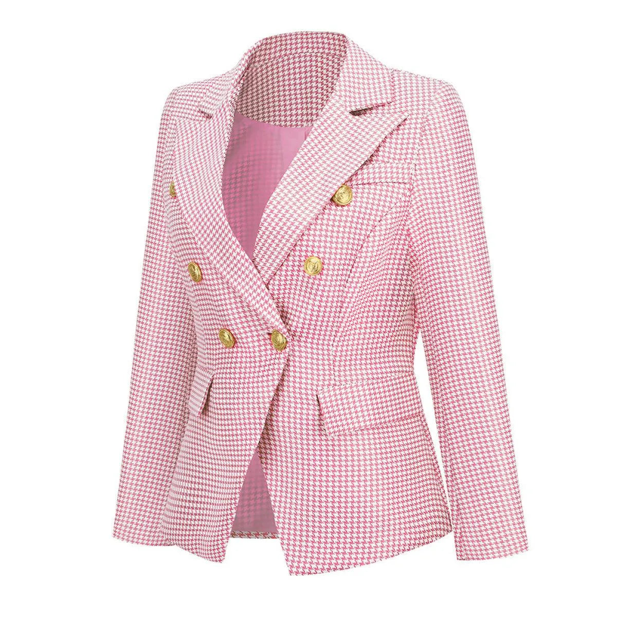 Lapel Houndstooth Blazer Jewelry Bubble