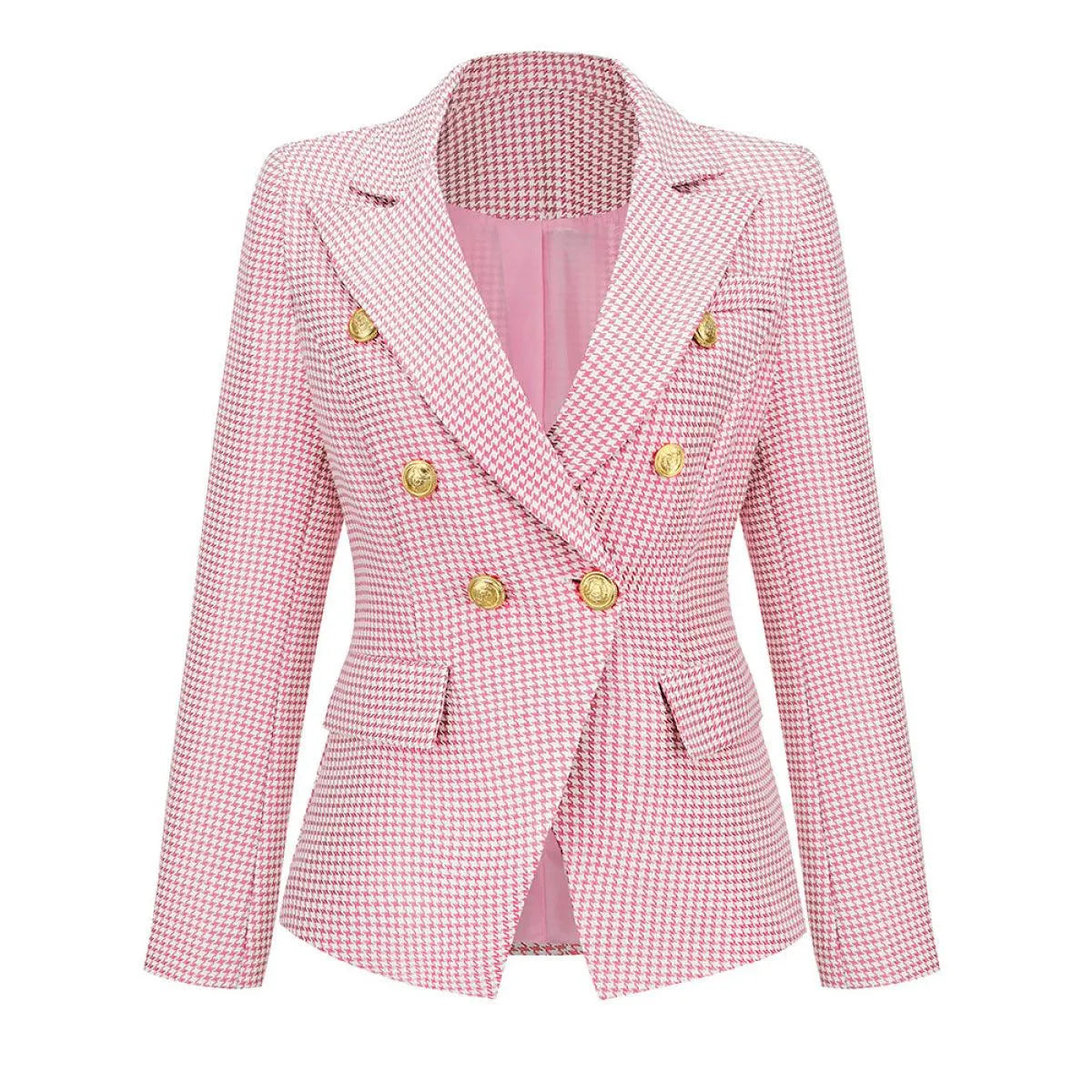 Lapel Houndstooth Blazer Jewelry Bubble