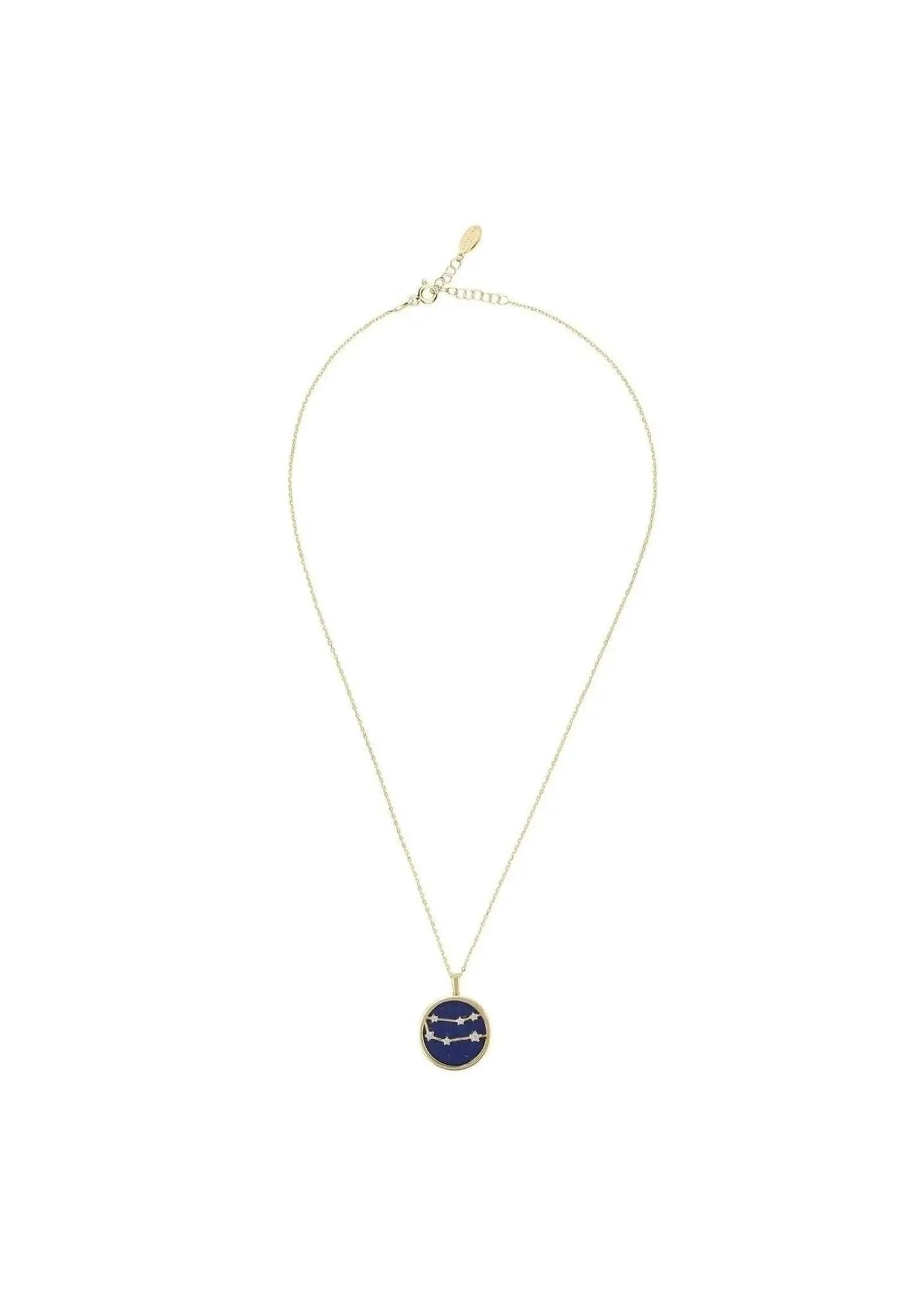 Lapis Lazuli Gemini Star Constellation Pendant Necklace Gold Plated