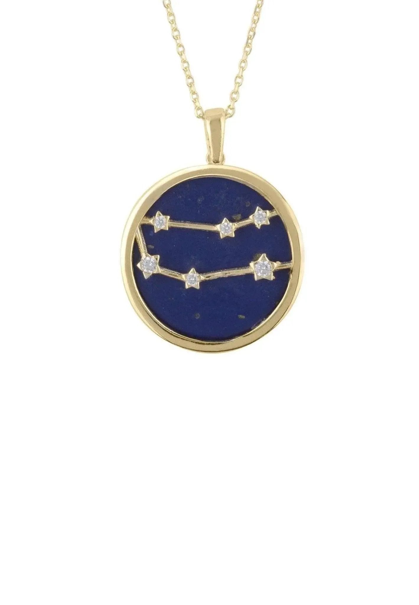 Lapis Lazuli Gemini Star Constellation Pendant Necklace Gold Plated