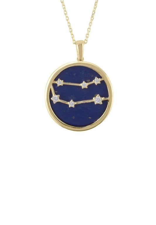 Lapis Lazuli Gemini Star Constellation Pendant Necklace Gold Plated LATELITA