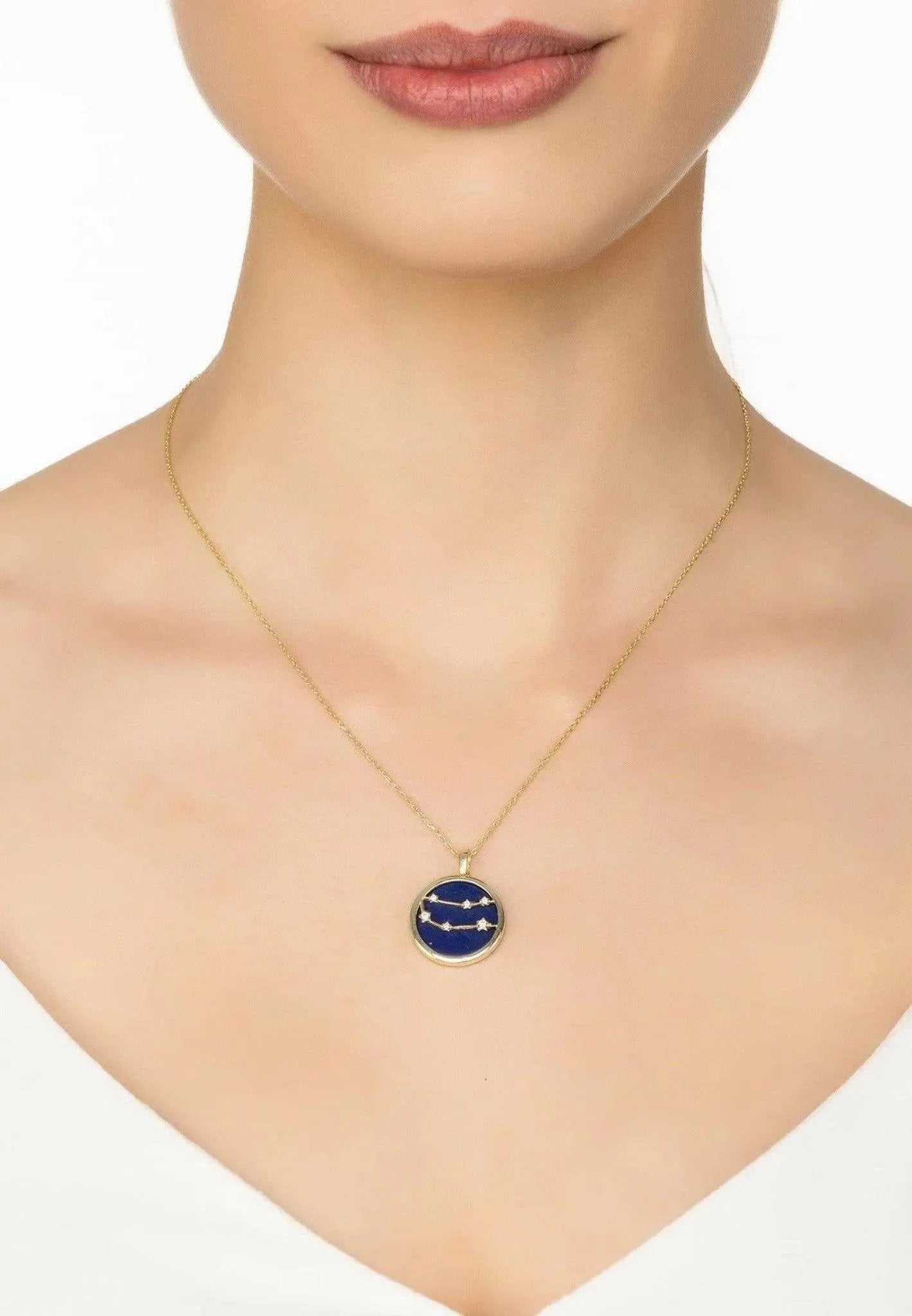 Lapis Lazuli Gemini Star Constellation Pendant Necklace Gold Plated