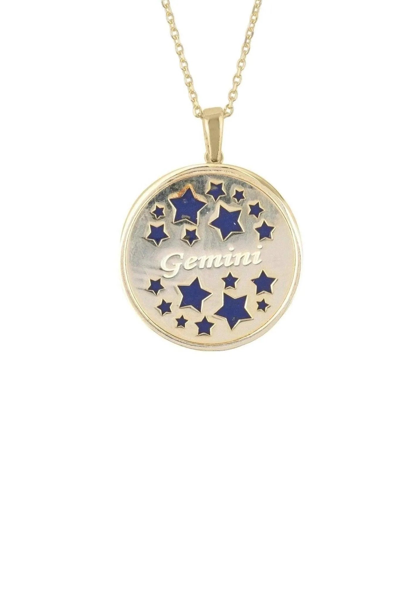 Lapis Lazuli Gemini Star Constellation Pendant Necklace Gold Plated Jewelry Bubble