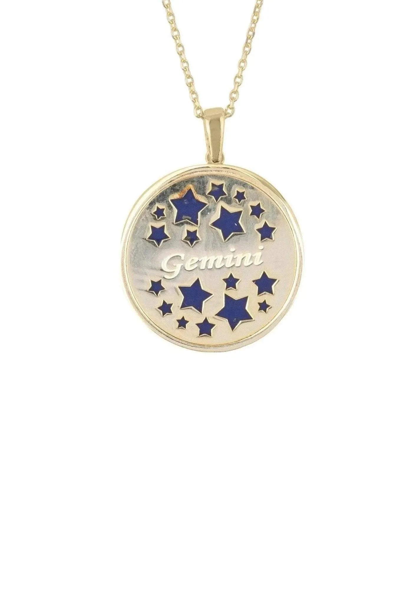 Lapis Lazuli Gemini Star Constellation Pendant Necklace Gold Plated
