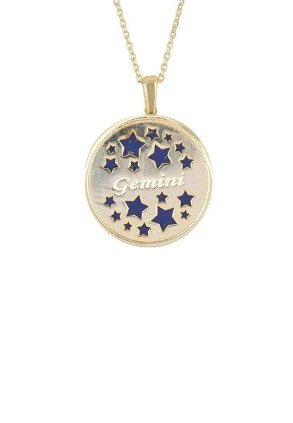 Lapis Lazuli Gemini Star Constellation Pendant Necklace Gold Plated Jewelry Bubble