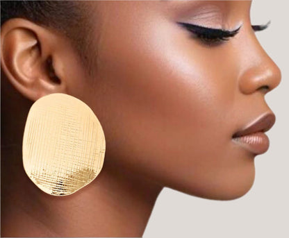 Large Gold Curved Disc Stud Earrings Make a Statement in Style Jewelry Bubble