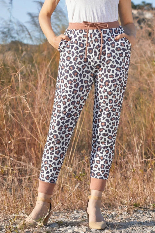 Leopard Print Elastic Waist Jogger Pants Jewelry Bubble