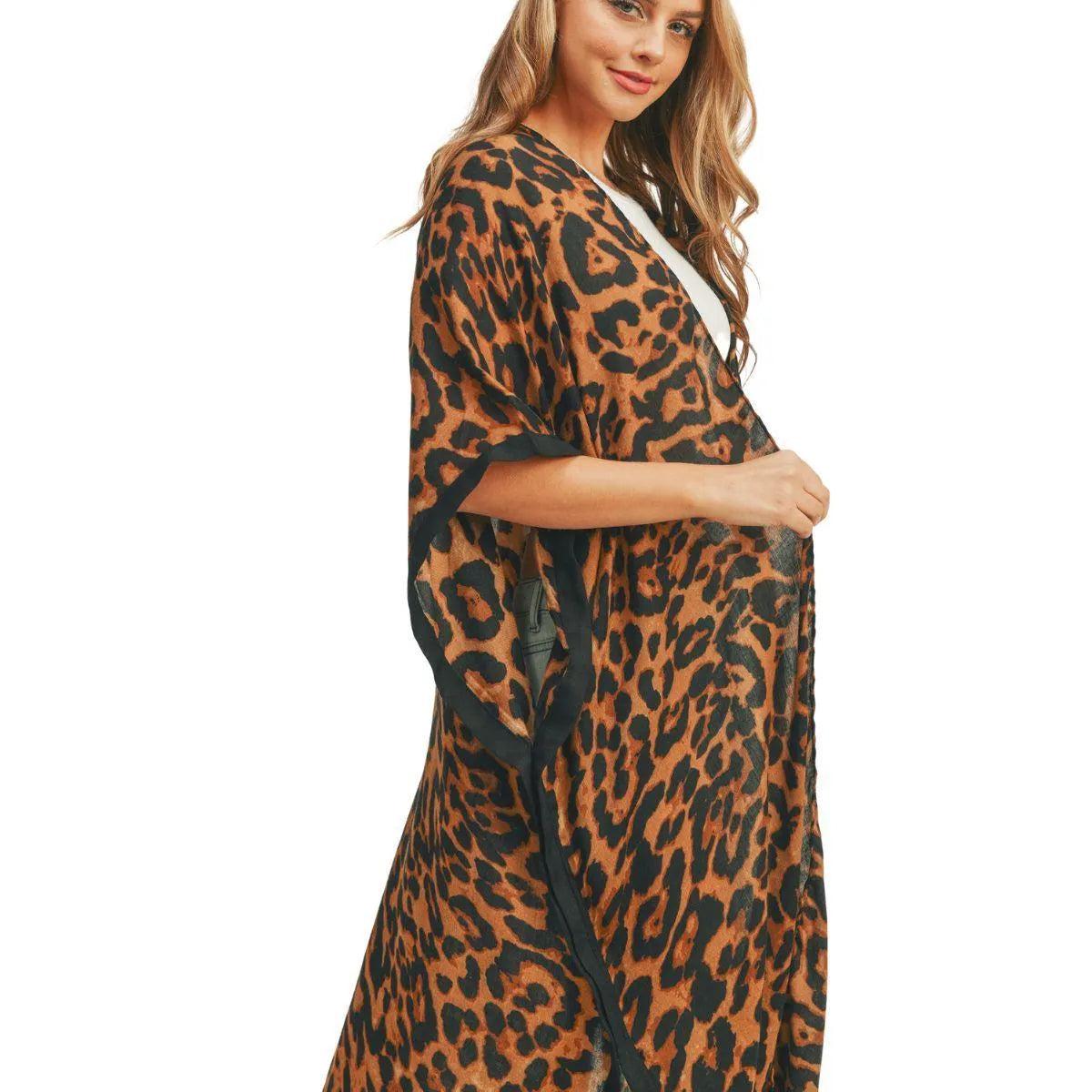 Leopard Print Long Kimono Brown - Upgrade Your Wardrobe Today Jewelry Bubble