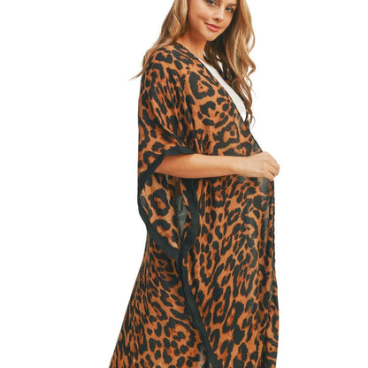 Leopard Print Long Kimono Brown - Upgrade Your Wardrobe Today Jewelry Bubble