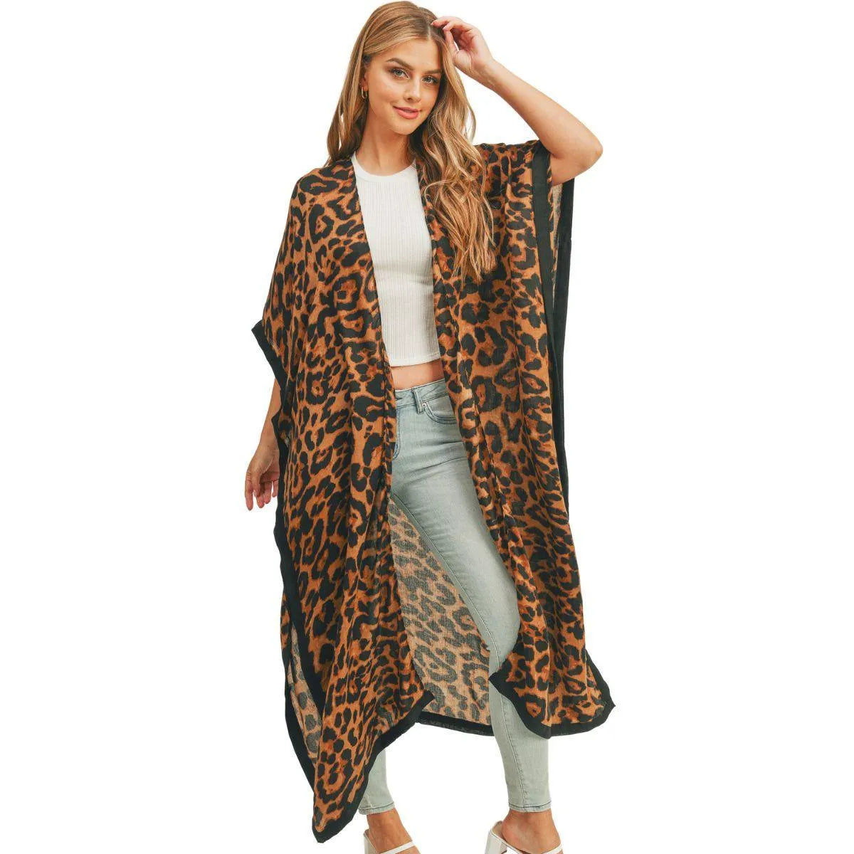 Leopard Print Long Kimono Brown - Upgrade Your Wardrobe Today Jewelry Bubble