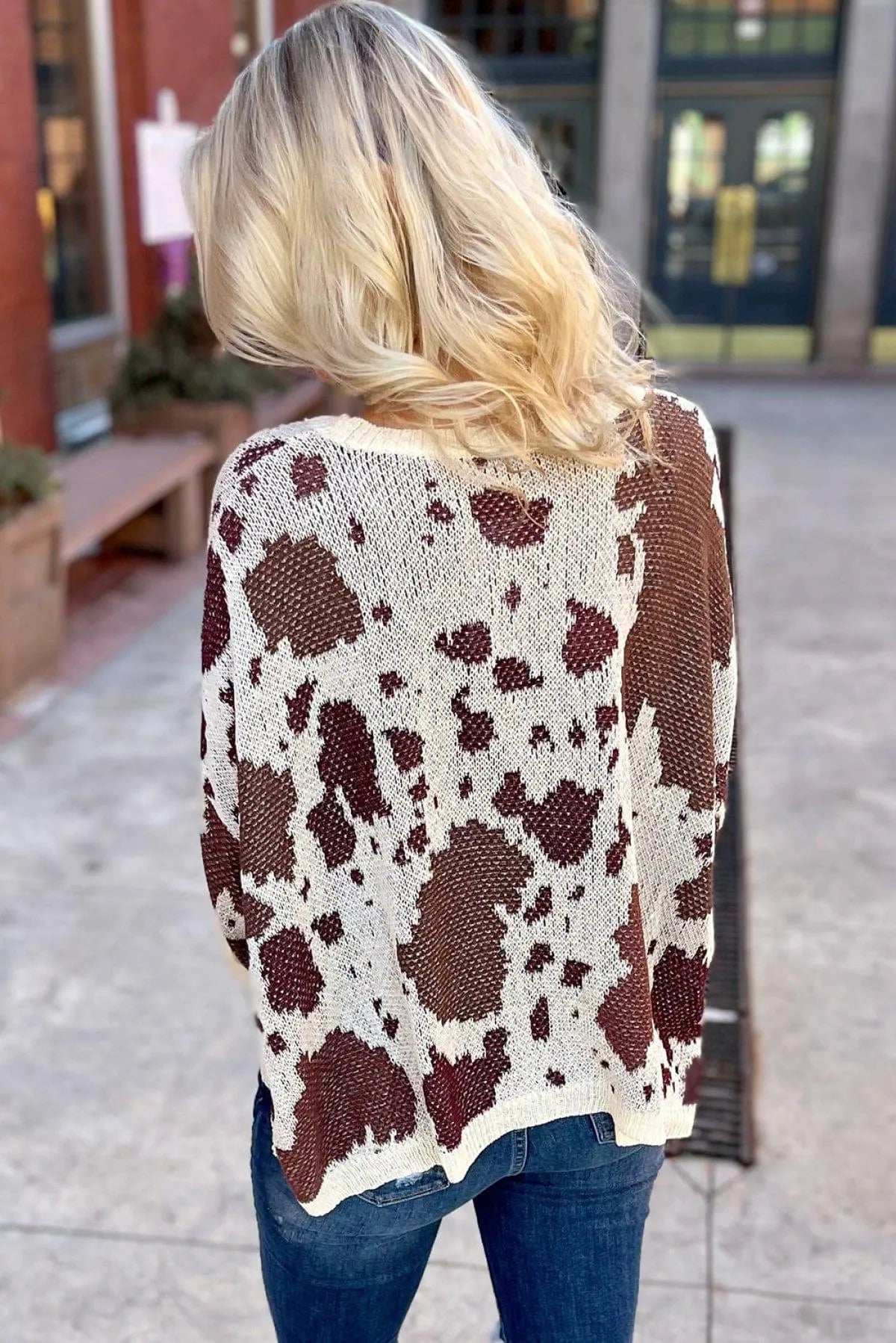 Leopard Print Side Slit Knit Sweater Jewelry Bubble