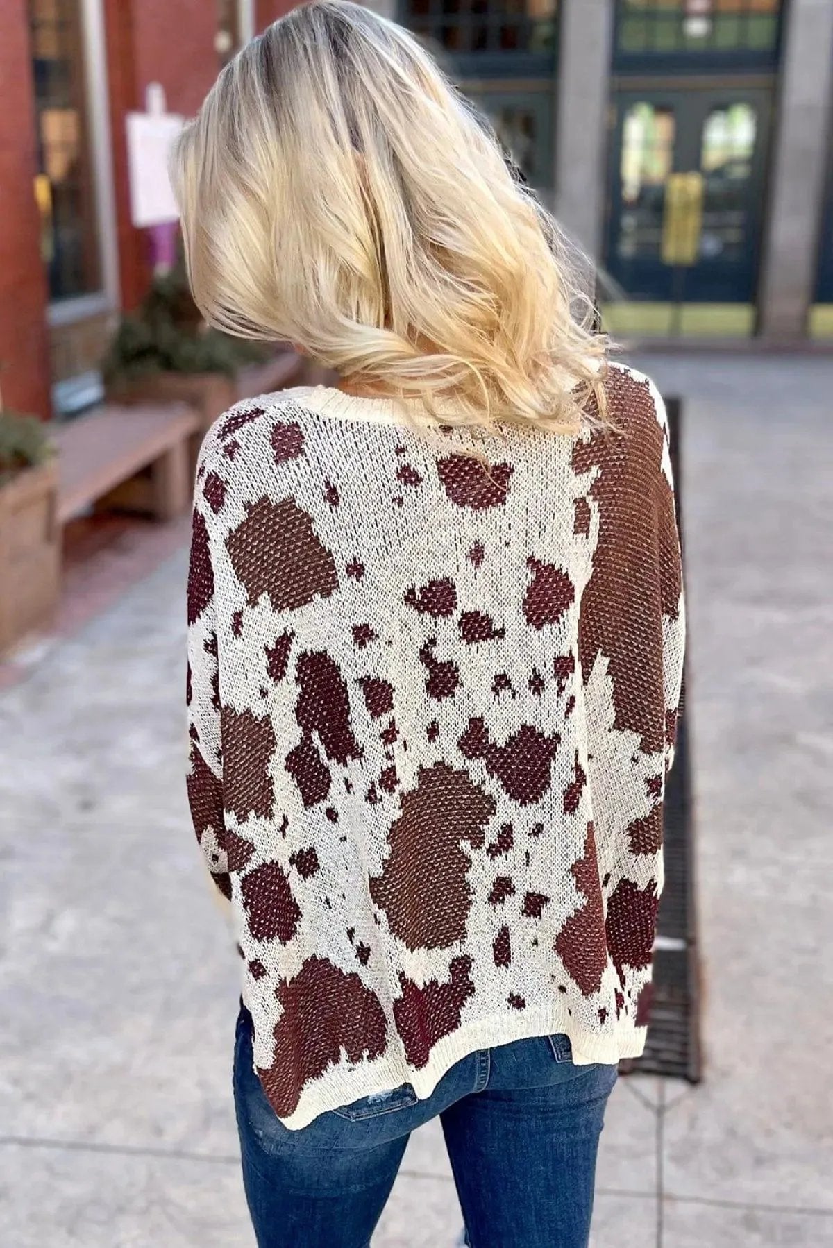 Leopard Print Side Slit Knit Sweater