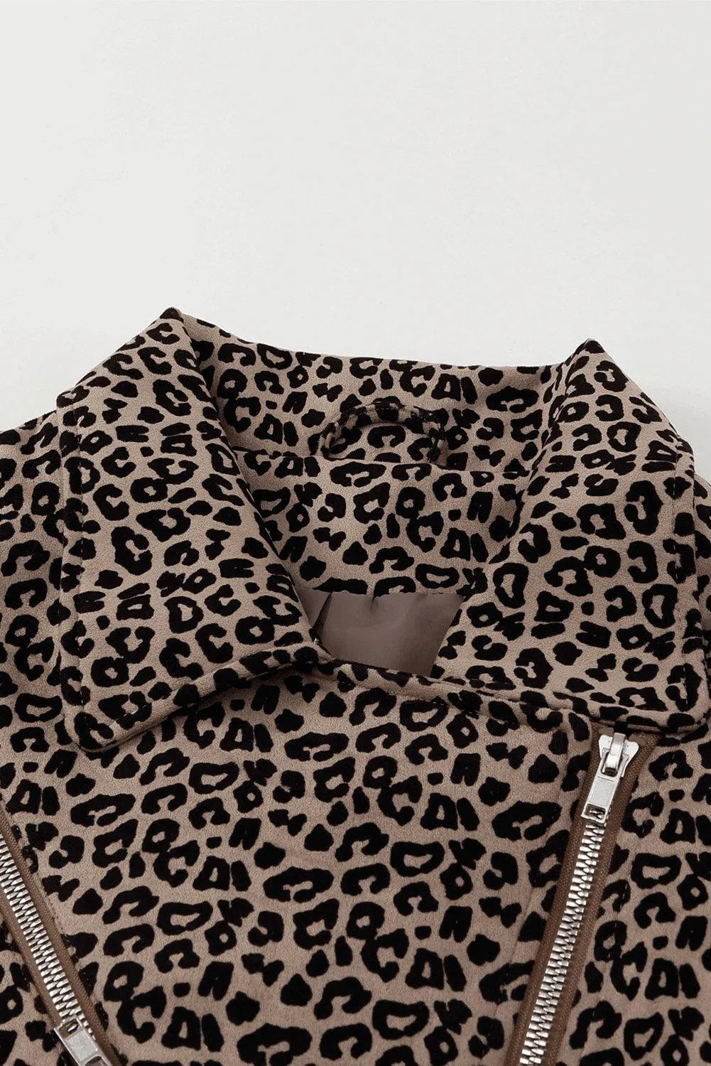 Leopard Zipped Notch Collar Short Jacket Jewelry Bubble